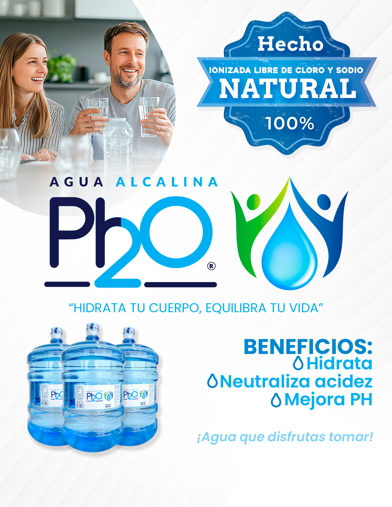 Garrafón de agua alcalina Ph2O listo para entrega